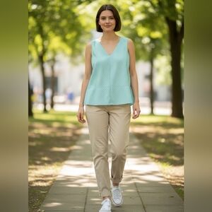 Striped Sleeveless Top - Light Turquoise Size Medium